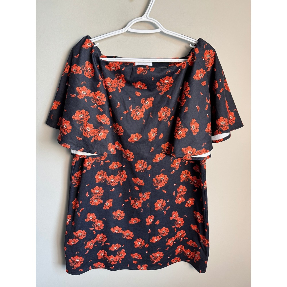 Oak + Fort Womens Black Red Floral Flutter Sleeve Square Neck Top Size M Boho